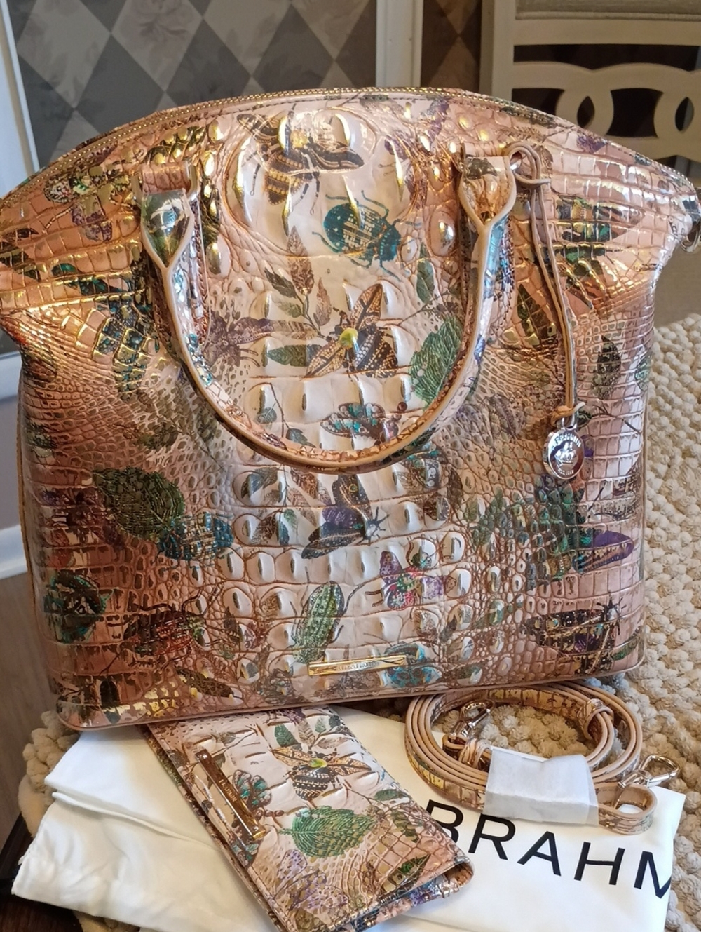 Brahmin LRG Duxbury satchel & wallet Set Hill Garden Butterfly 🦋 Botanical
